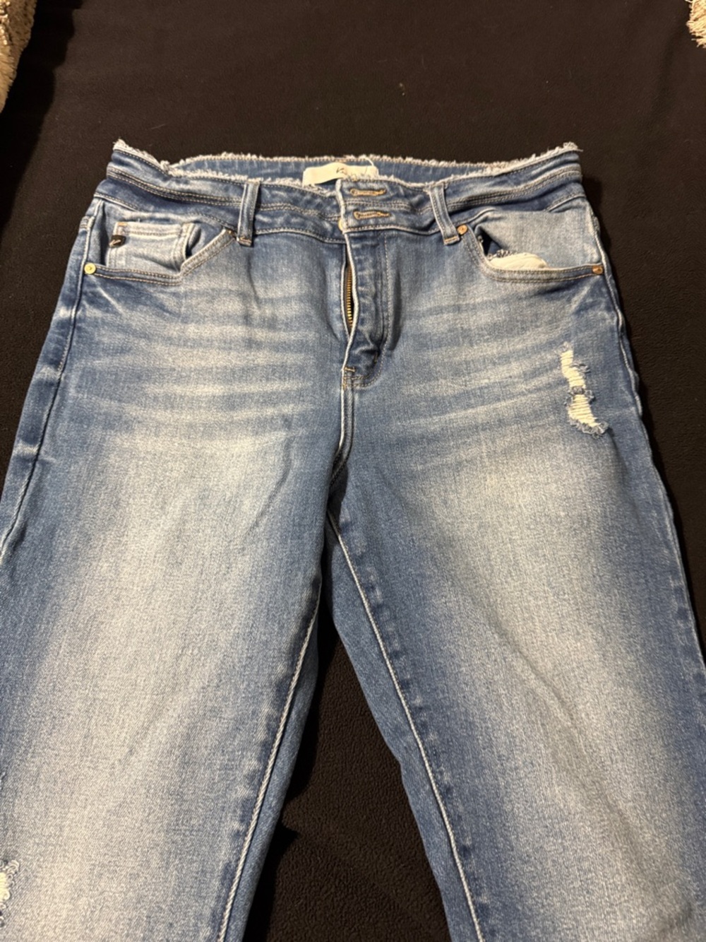 KanCan Men's Light Wash Straight Jeans with Distressed Detail